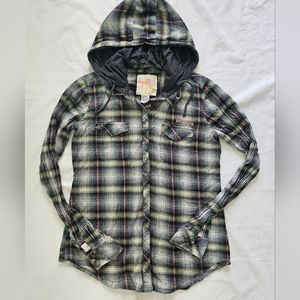 Billabong Plaid Hooded Button-up Flannel Shirt/Jacket Size Medium